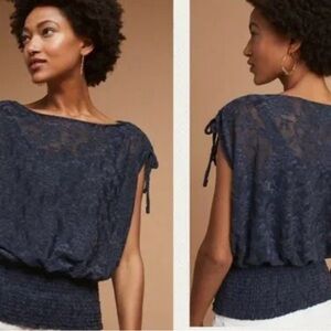 Anthropology Deletta Blue Sleeveless Tie Front Blouse